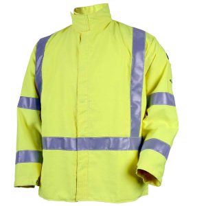 9 OZ FLAME RESISTANT ANSI HI-VIS ARCWELD JACKET WITH SILVER REFLECTIVE. Pack 1. JF4312-HY-XLG