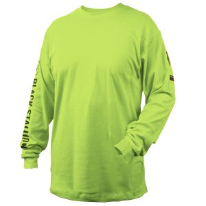 7 OZ FLAME-RESISTANT COTTON LIME GREEN LONG SLEEVE T-SHIRT – NFPA 2112, NFPA 70E. Pack 1. TF2510-LM-XLG