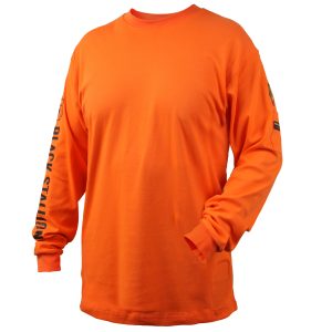 7 OZ FLAME-RESISTANT COTTON ORANGE LONG SLEEVE T-SHIRT – NFPA 2112, NFPA 70E. Pack 1. TF2510-OR-XLG